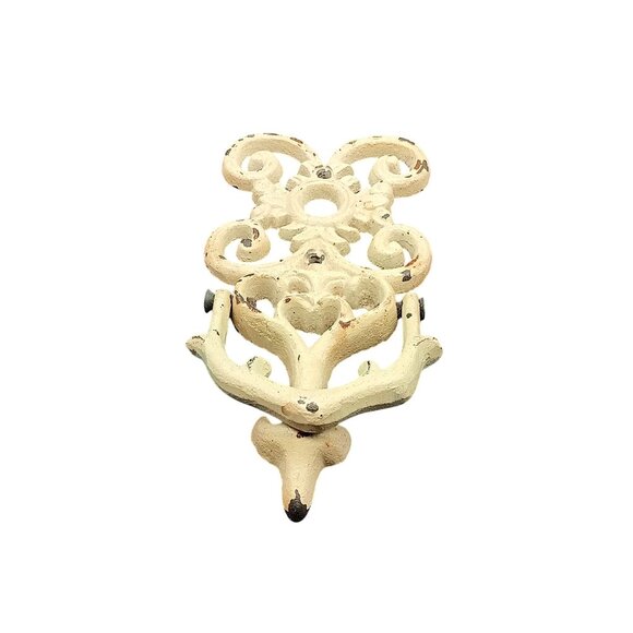 Vintage Cast Iron Door Knocker Beige Ornate Design - Picture 2 of 4